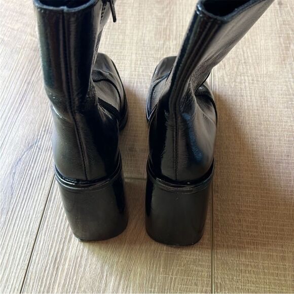 Free People Ruby Shine Black Leather Platform Boots Block Heel US 6 - Picture 8 of 8